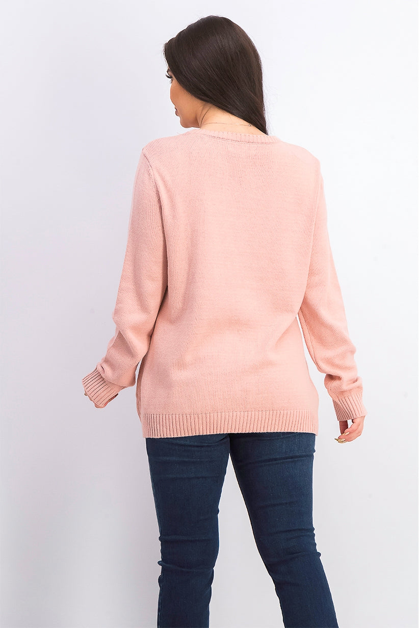 Karen Scott Suéter Feminino com Apliques de Floco de Neve Rosa Tamanho XXG