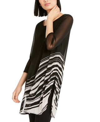 Túnica transparente estampada feminina Alfani, preta, tamanho extragrande