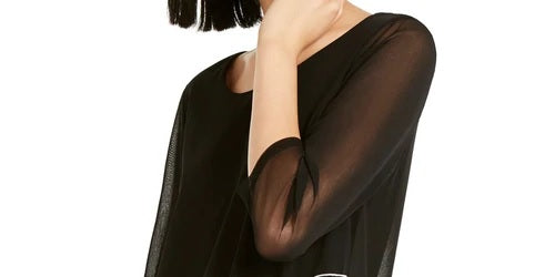 Túnica transparente estampada feminina Alfani, preta, tamanho extragrande