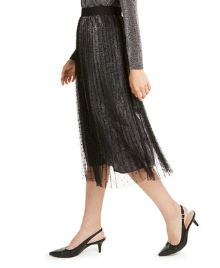 Saia midi metálica com bolinhas suíças Alfani feminina cinza escuro tamanho pequeno