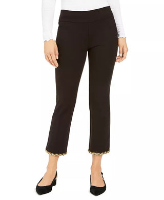 Calça skinny feminina Alfani com bainha enfeitada e tornozelo, preta, tamanho 6