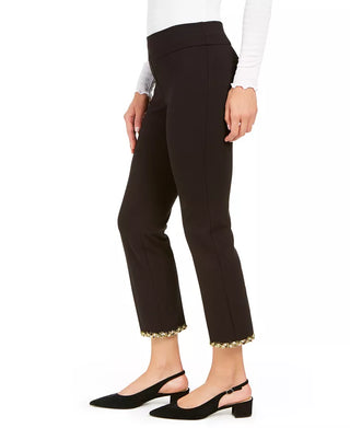 Calça skinny feminina Alfani com bainha enfeitada e tornozelo, preta, tamanho 6
