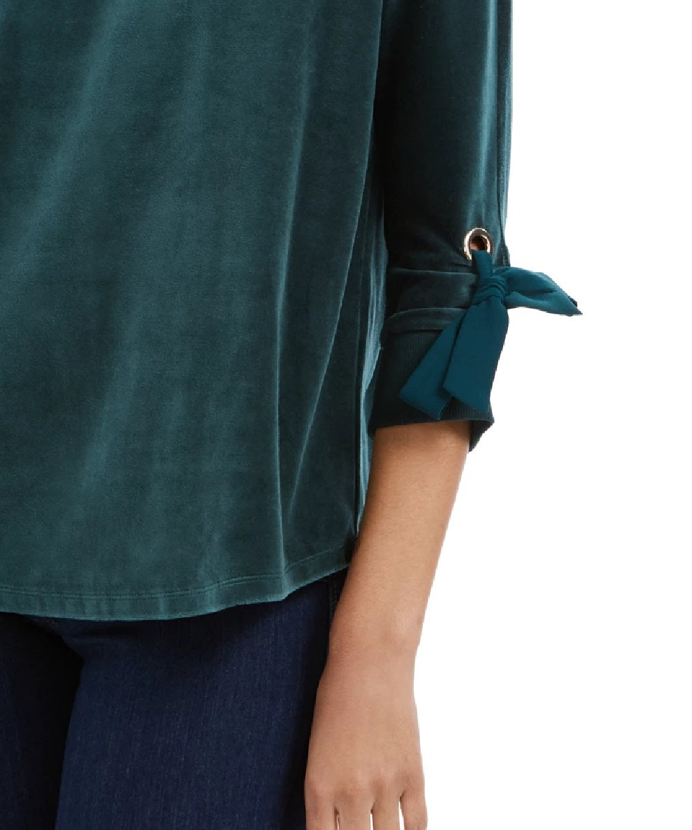 Blusa feminina de veludo com mangas amarradas Charter Club, verde escuro, tamanho X-S