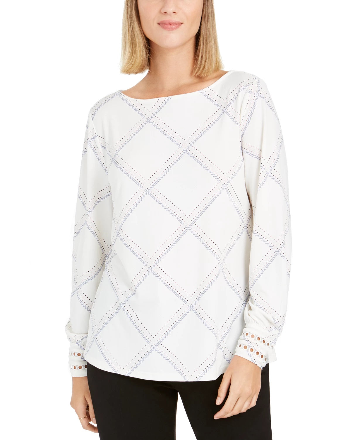 Blusa de malha xadrez feminina Charter Club, branca, tamanho extragrande