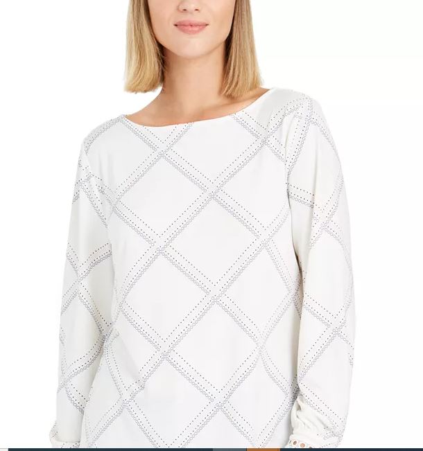 Blusa de malha xadrez feminina Charter Club, branca, tamanho extragrande