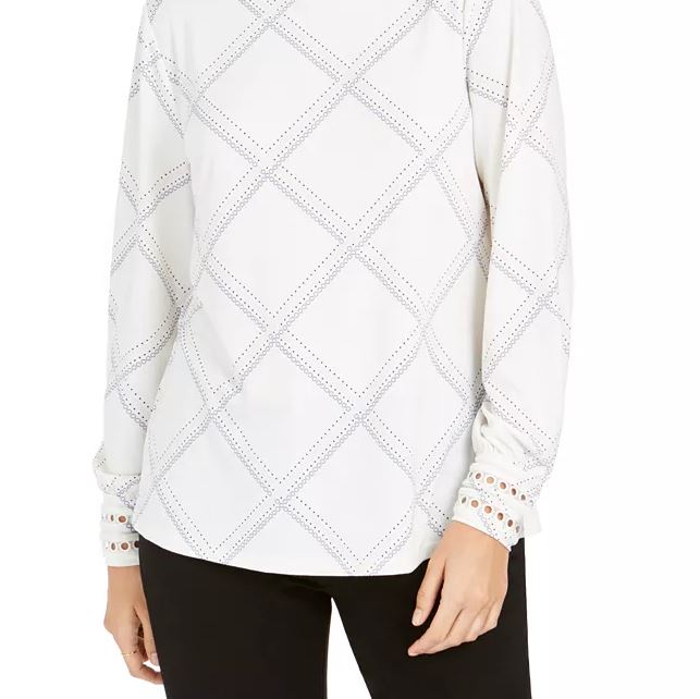 Blusa de malha xadrez feminina Charter Club, branca, tamanho extragrande