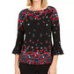 Blusa feminina com estampa floral e manga sino Charter Club, preta, tamanho XX-G