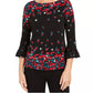 Blusa feminina com estampa floral e manga sino Charter Club, preta, tamanho XX-G