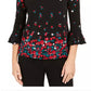 Blusa feminina com estampa floral e manga sino Charter Club, preta, tamanho XX-G
