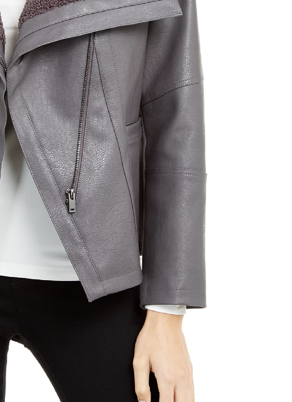 Jaqueta Alfani Feminina com Acabamento em Lã e Couro Sintético, Cinza, Tamanho XG