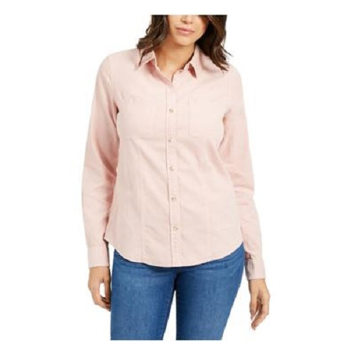 Camisa feminina de veludo cotelê de algodão com botões Charter Club, rosa, tamanho pequeno e pequeno