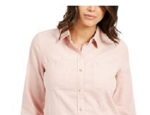 Camisa feminina de veludo cotelê de algodão com botões Charter Club, rosa, tamanho pequeno e pequeno