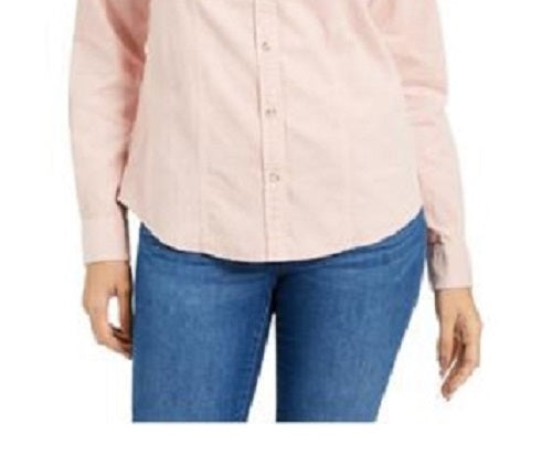 Camisa feminina de veludo cotelê de algodão com botões Charter Club, rosa, tamanho pequeno e pequeno