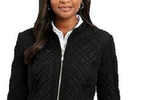 Jaqueta feminina acolchoada com gola mandarim Charter Club, preta, tamanho grande