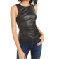 Top peplum feminino Bar III em couro sintético, preto, tamanho X-S