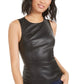 Top peplum feminino Bar III em couro sintético, preto, tamanho X-S