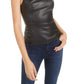 Top peplum feminino Bar III em couro sintético, preto, tamanho X-S