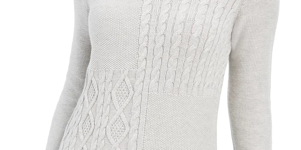 Suéter feminino Charter Club com patchwork e gola assimétrica, cinza, tamanho grande