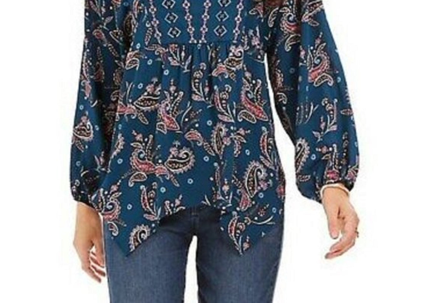 Top feminino estilo camponês com bainha de lenço estampado verde tamanho extra pequeno