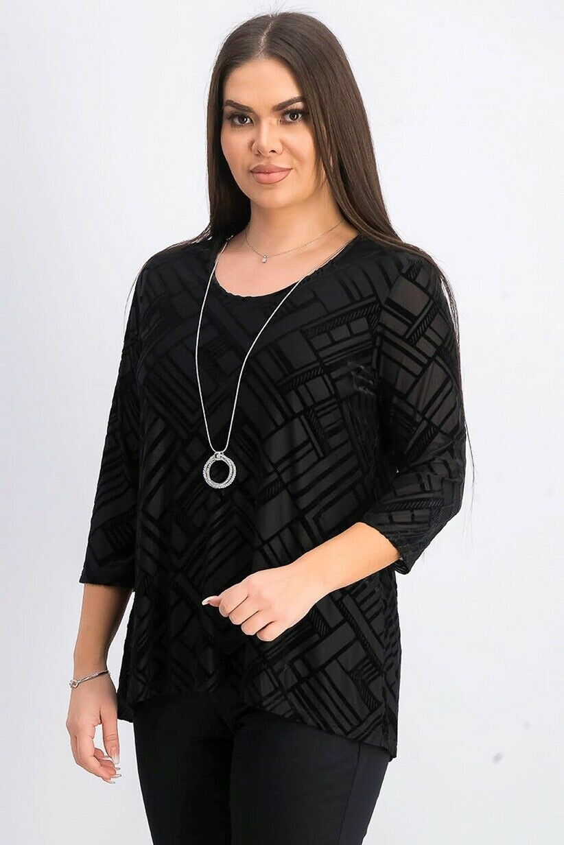 JM Women's Collection Velvet Collar Top Preto Tamanho Extra Pequeno