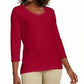 Karen Scott Blusa de algodão com decote em V, feminina, vermelho brilhante, tamanho P