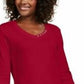 Karen Scott Blusa de algodão com decote em V, feminina, vermelho brilhante, tamanho P