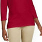 Karen Scott Blusa de algodão com decote em V, feminina, vermelho brilhante, tamanho P