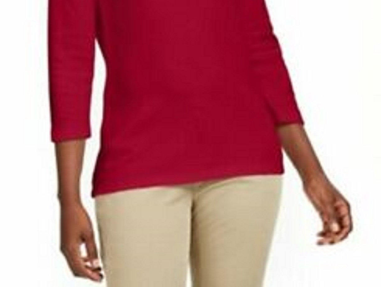 Karen Scott Blusa de algodão com decote em V, feminina, vermelho brilhante, tamanho P