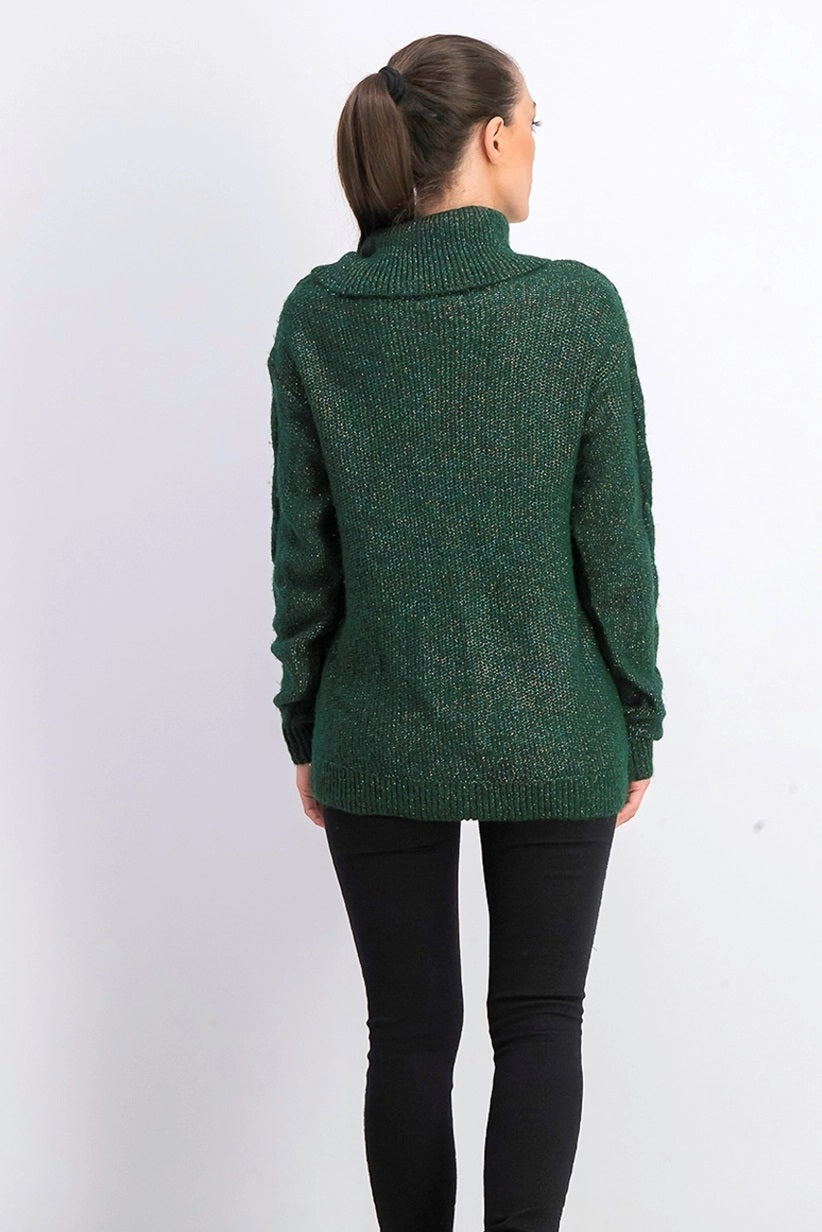 Suéter feminino Charter Club com gola alta e tricô trançado com glitter, verde, tamanho grande