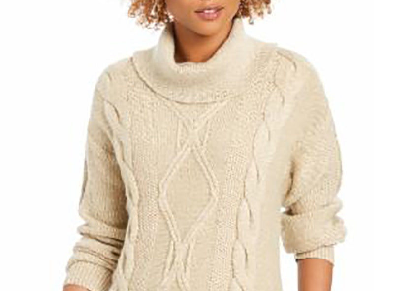 Suéter feminino Charter Club com gola alta e tricô trançado com glitter, branco, tamanho extragrande