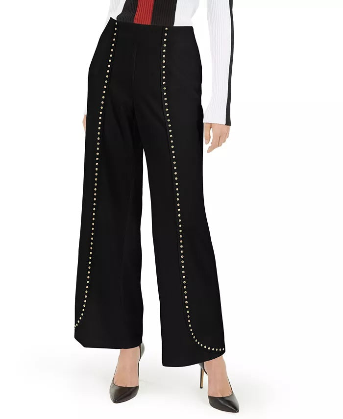 Calça feminina de crepe com tachas e pernas largas, preta, tamanho extragrande, da INC International Concepts