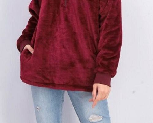 Ideology Moletom feminino plus size com zíper e pele sintética, tamanho médio, vermelho, tamanho único