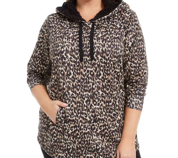 Ideology Moletom com capuz feminino plus size estampado redondo bege cáqui tamanho 3X