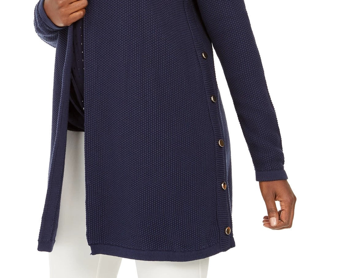 Cardigan JM Women's Collection de algodão com botões laterais e abertura frontal, azul, tamanho extra pequeno