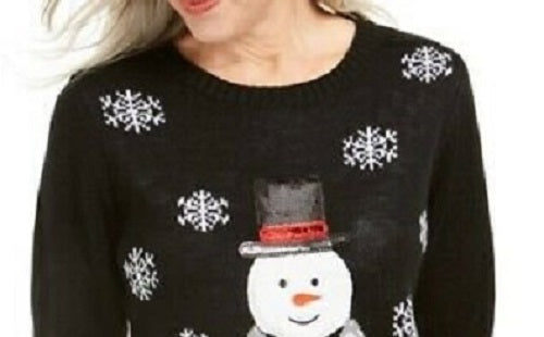 Karen Scott Suéter de Boneco de Neve com Lantejoulas para Mulheres, Preto, Tamanho XXG