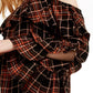 Blusa xadrez feminina com babados e ombros descobertos, preta, tamanho grande, da INC International Concepts