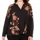 Blusa feminina com estampa floral e bainha torcida da INC International Concepts, preta, tamanho 4X