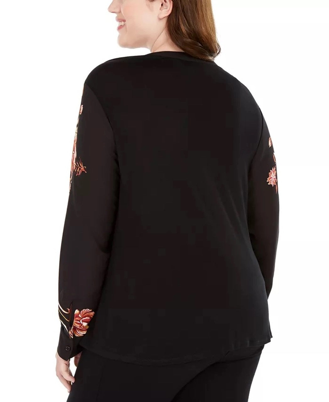 Blusa feminina com estampa floral e bainha torcida da INC International Concepts, preta, tamanho 4X