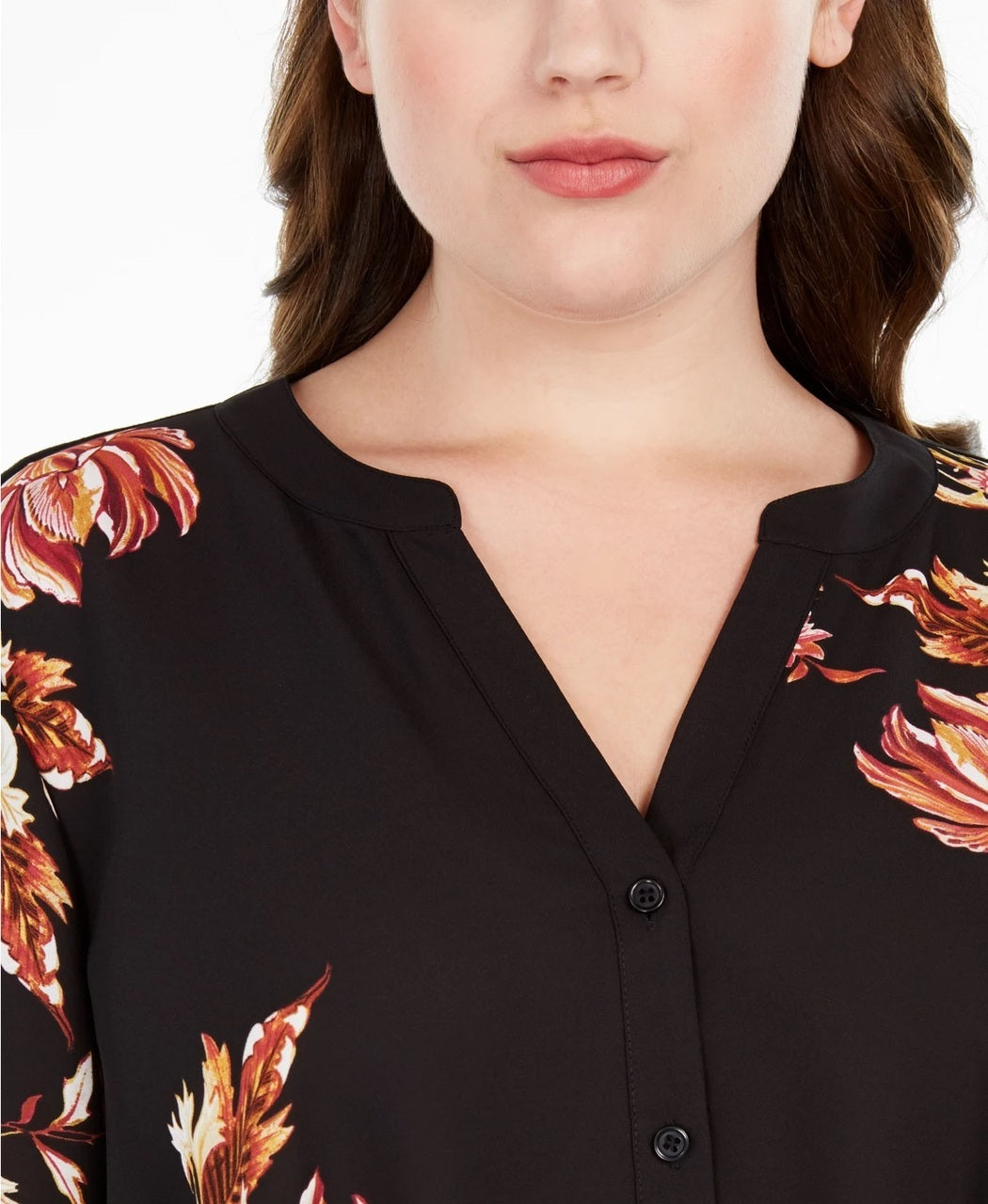 Blusa feminina com estampa floral e bainha torcida da INC International Concepts, preta, tamanho 4X