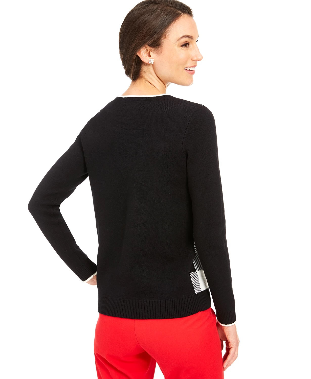 Suéter feminino Charter Club Buffalo Check Family, branco, tamanho XX-G