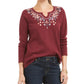 Blusa térmica feminina de algodão com decote aberto e bordado Style &amp; Co, vermelha, tamanho médio