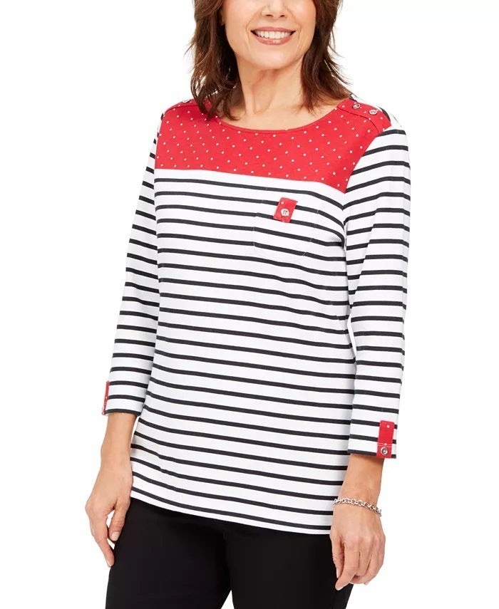 Karen Scott Sport Feminino Listrado Colorblocked Top Vermelho Tamanho XX-G