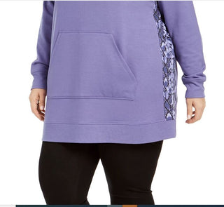 Ideology Women's Plus Snakeskin Printed Panel Hoodie Purple Size 1X