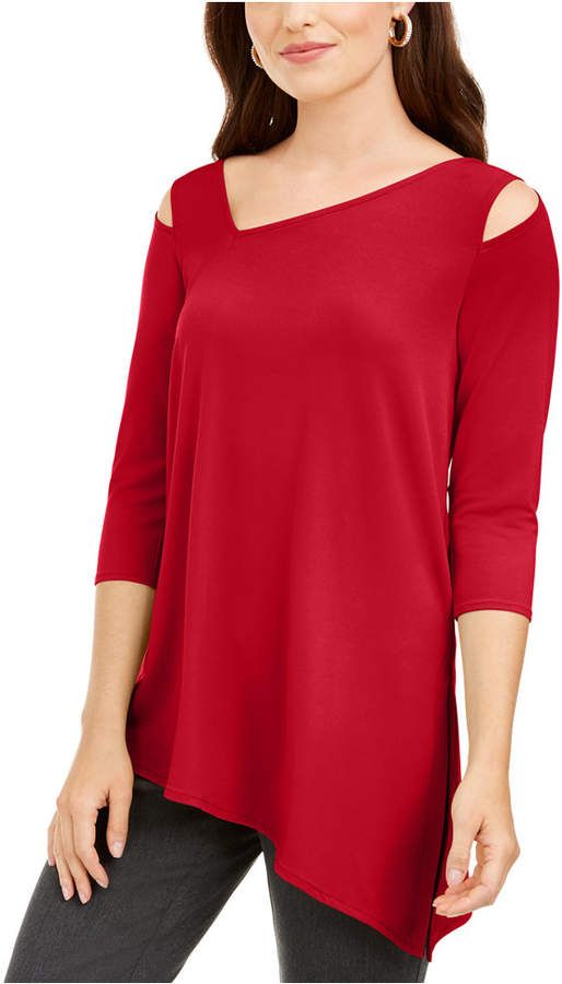 Top Alfani Feminino Petite Assimétrico com Recorte Vermelho Tamanho Médio