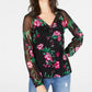 Top feminino estampado com cadarço INC International Concepts, preto, tamanho pequeno