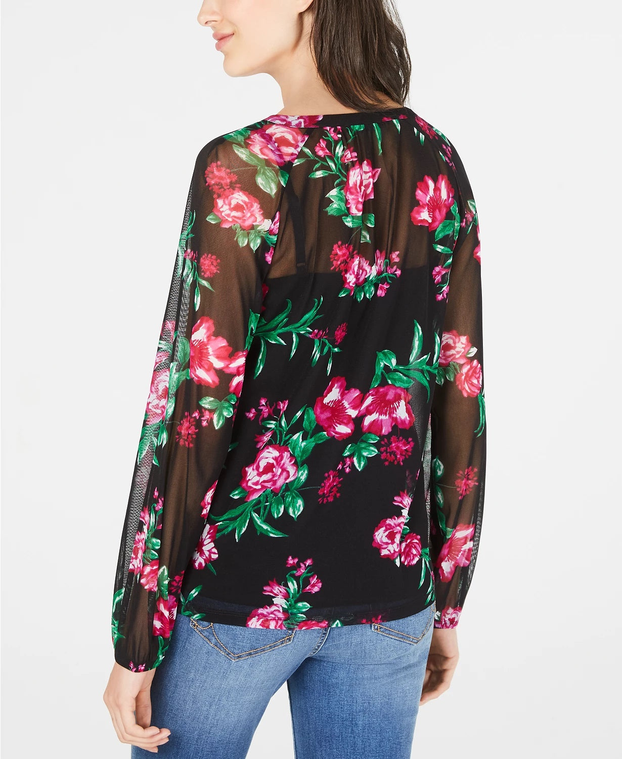 Top feminino estampado com cadarço INC International Concepts, preto, tamanho pequeno