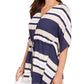 Poncho feminino listrado com amarração na cintura, tamanho médio, azul, Charter Club