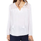 Charter Club Blusa de linho feminina com ilhós e gravata borla, branca, tamanho grande