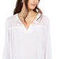 Charter Club Blusa de linho feminina com ilhós e gravata borla, branca, tamanho grande