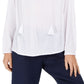 Charter Club Blusa de linho feminina com ilhós e gravata borla, branca, tamanho grande